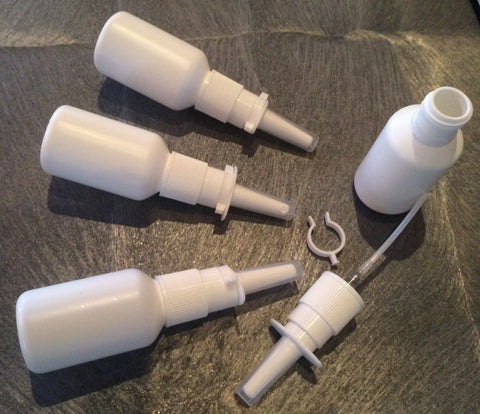 Pharma-quality HDPE Nasal Pump Sprayers, 30ml, Unassembled, Bulk Discount 100 Sprayers & Bottles